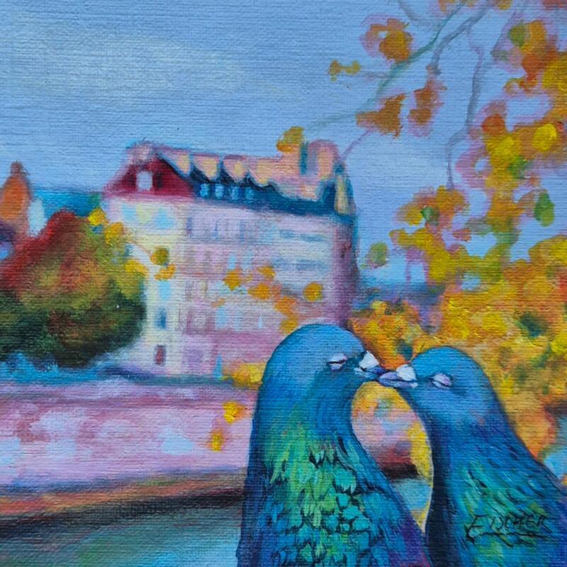 Painting Les amoureux du quai by Emma Fischer | Painting Realism Acrylic Animals, Urban