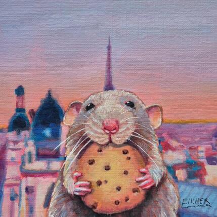 Painting Le Gourmand des toits by Emma Fischer | Painting Realism Acrylic Animals, Urban