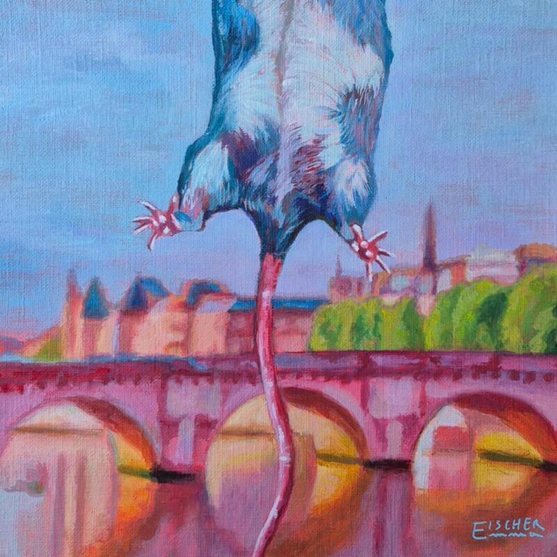 Painting Escalade au pont 9 by Emma Fischer | Painting Realism Acrylic Animals, Pop icons, Urban