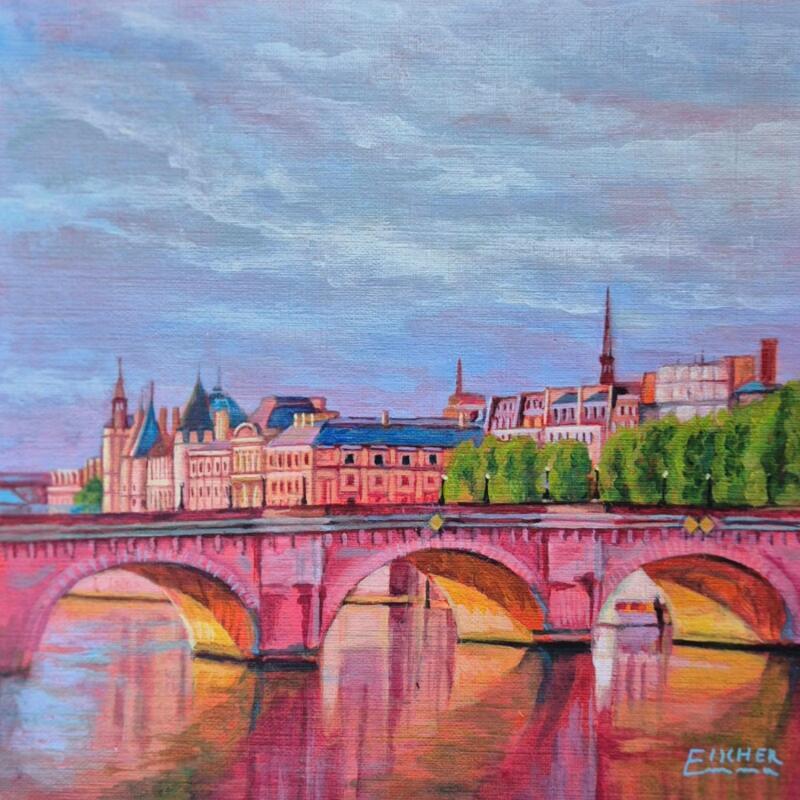 Painting Tranquillité au pont 9  by Emma Fischer | Painting Realism Acrylic Pop icons, Urban