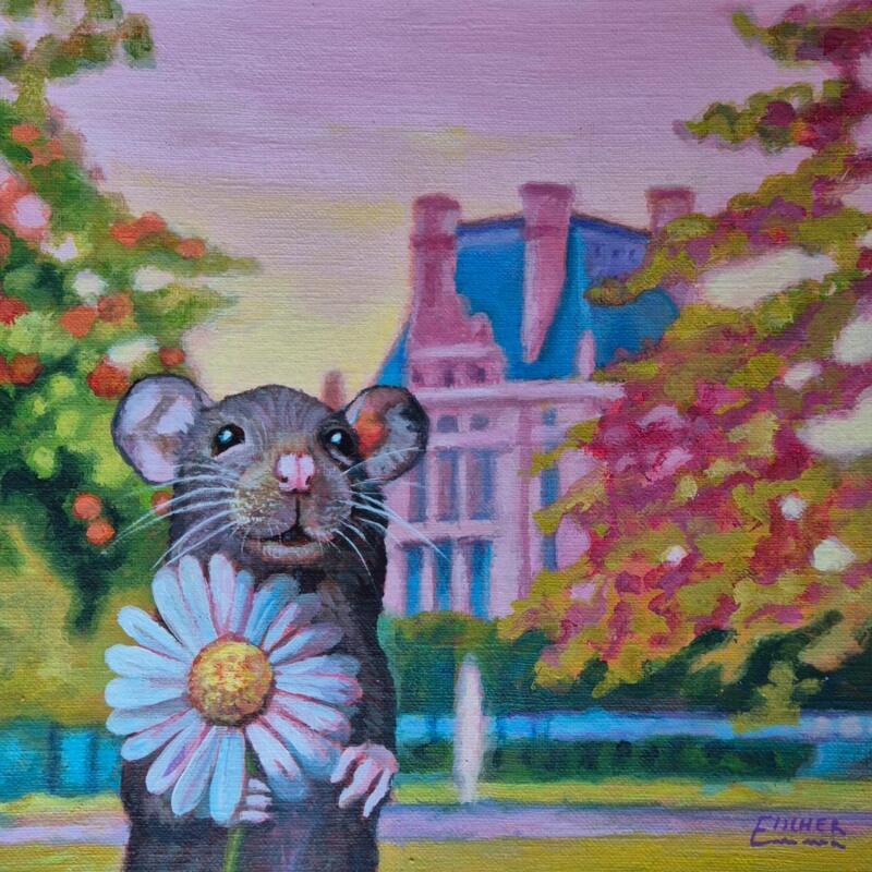 Painting Le Jardinier des Tuileries by Emma Fischer | Painting Realism Acrylic Animals, Pop icons, Urban