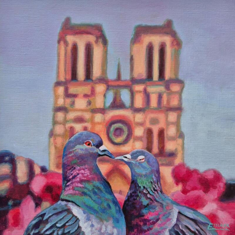 Painting Notre Dame des amours by Emma Fischer | Painting Realism Acrylic Animals, Urban