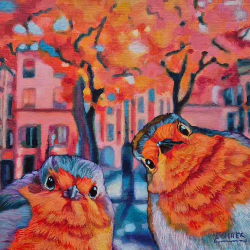 Painting Coucou c'est nous !  by Emma Fischer | Painting Realism Acrylic Animals, Urban