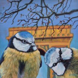 Painting L'arc aux mésanges by Emma Fischer | Painting Realism Acrylic Animals, Portrait, Urban