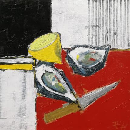 Painting HUITRES ET CITRON 1 by L'huillier Françis | Painting Abstract Oil Still-life