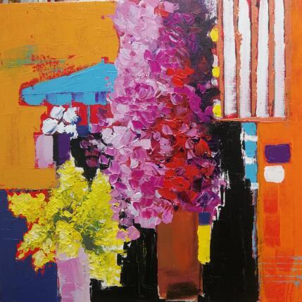 Painting MARCHE AUX FLEURS by L'huillier Françis | Painting Abstract Oil Life style