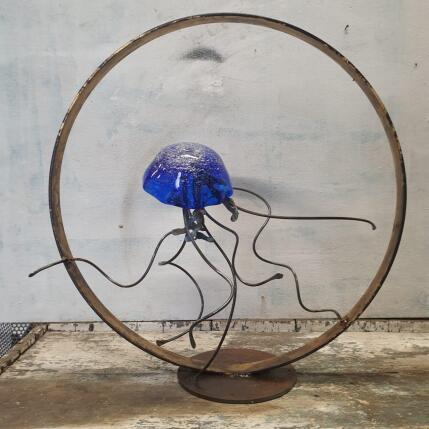 Sculpture Meduse bleu cyan by Eres Nicolas | Sculpture Figurative Metal Animals