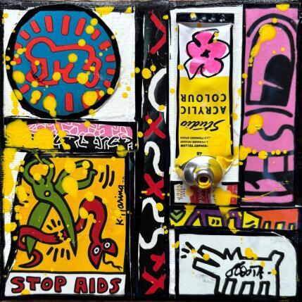 Painting Tribute to Keith Haring by Costa Sophie | Painting Pop-art Acrylic, Gluing, Upcycling Pop icons