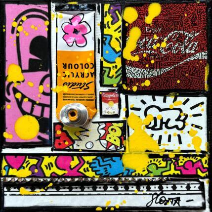 Painting Tribute to Keith Haring II by Costa Sophie | Painting Pop-art Acrylic, Gluing, Upcycling Pop icons