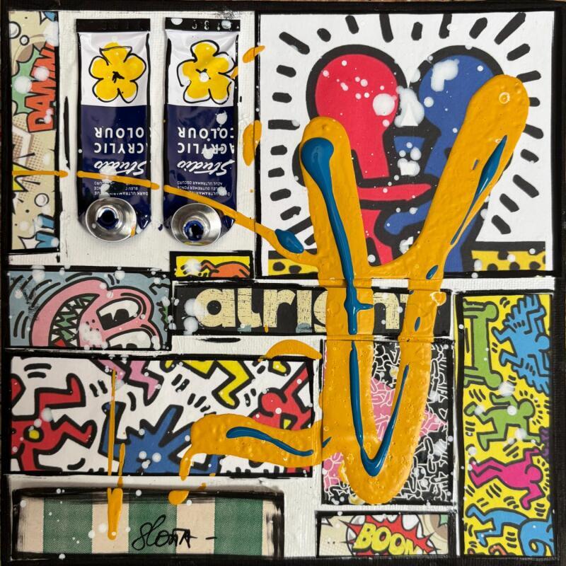 Painting Love by Keith Haring by Costa Sophie | Painting Pop-art Acrylic, Gluing, Upcycling Pop icons