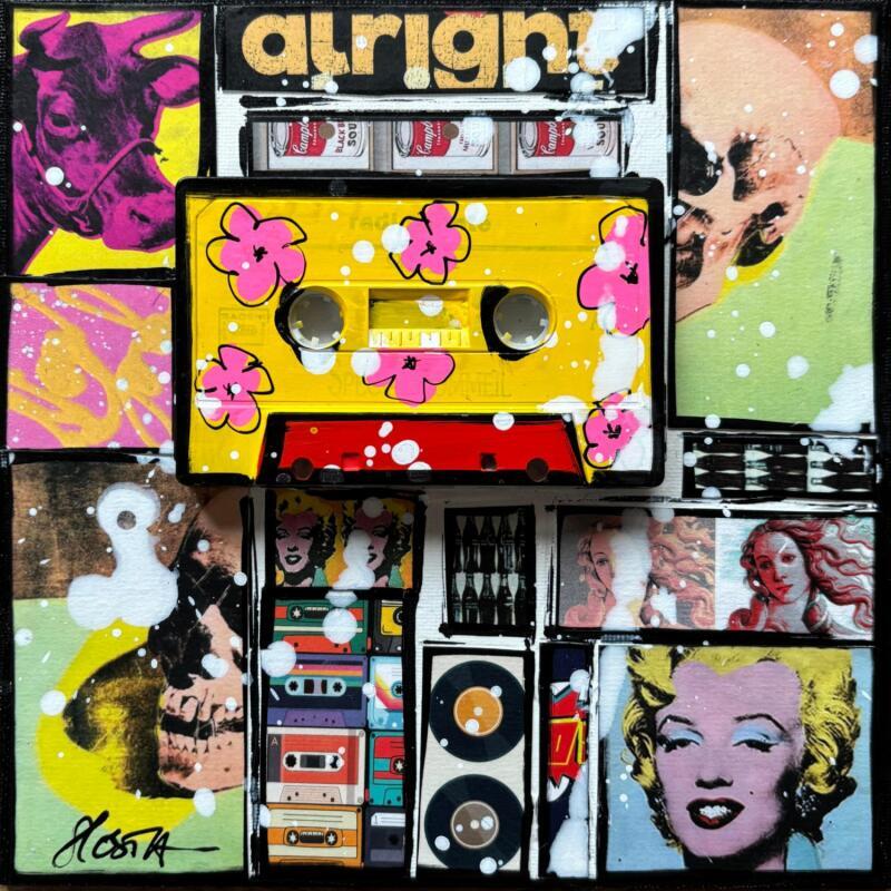 Painting POP K7 (jaune) by Costa Sophie | Painting Pop-art Acrylic, Gluing, Upcycling Pop icons