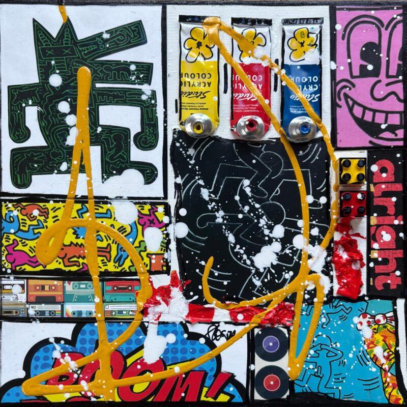 Painting Tribute to Keith Haring by Costa Sophie | Painting Pop-art Acrylic, Gluing, Upcycling Pop icons