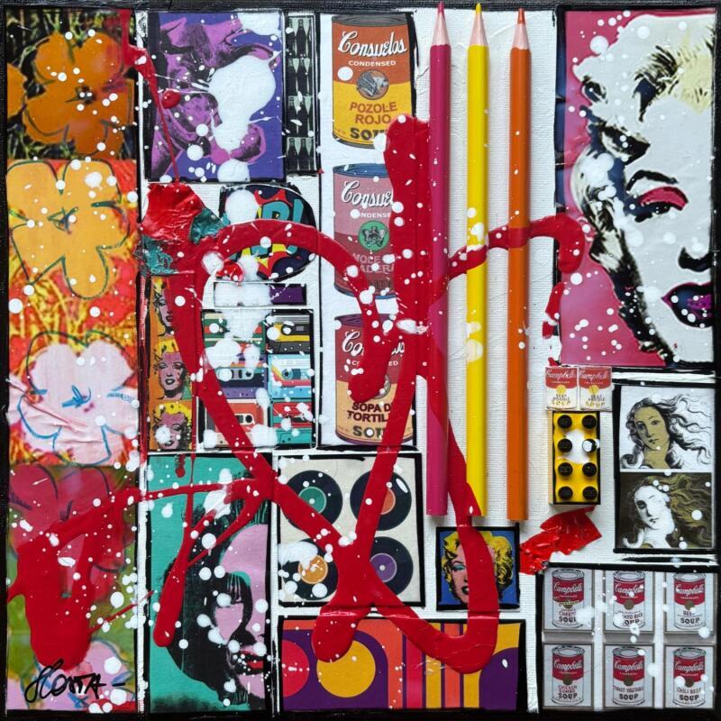 Painting Tribute to Warhol by Costa Sophie | Painting Pop-art Acrylic, Gluing, Upcycling Pop icons