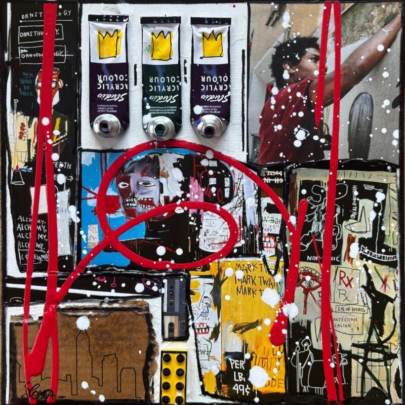 Painting Tribute to Basquiat by Costa Sophie | Painting Pop-art Acrylic, Gluing, Upcycling Pop icons