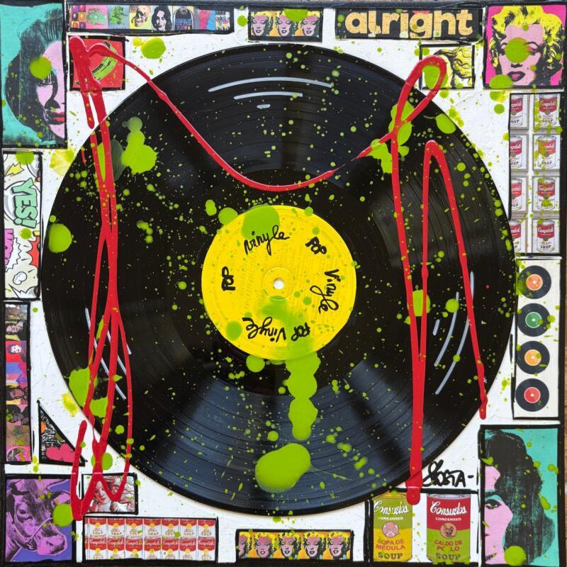 Painting POP VINYLE (jaune) by Costa Sophie | Painting Pop-art Acrylic, Gluing, Upcycling Pop icons