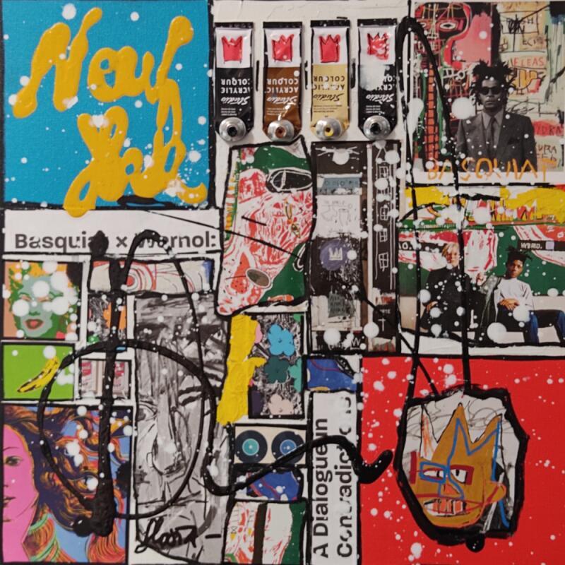 Painting Basquiat and Warhol by Costa Sophie | Painting Pop-art Acrylic, Gluing, Upcycling Pop icons
