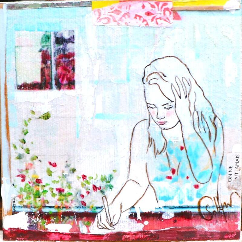 Painting SEMAILLES by Sablyne | Painting Raw art Acrylic, Cardboard, Gluing, Gold leaf, Ink, Paper, Pastel, Pigments, Upcycling, Wood Life style