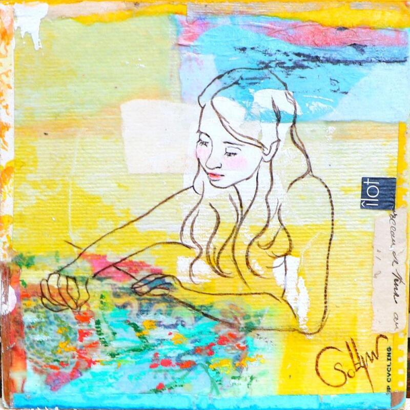 Painting LA POUDREE by Sablyne | Painting Raw art Acrylic, Cardboard, Gluing, Gold leaf, Ink, Paper, Pastel, Pigments, Upcycling, Wood Life style