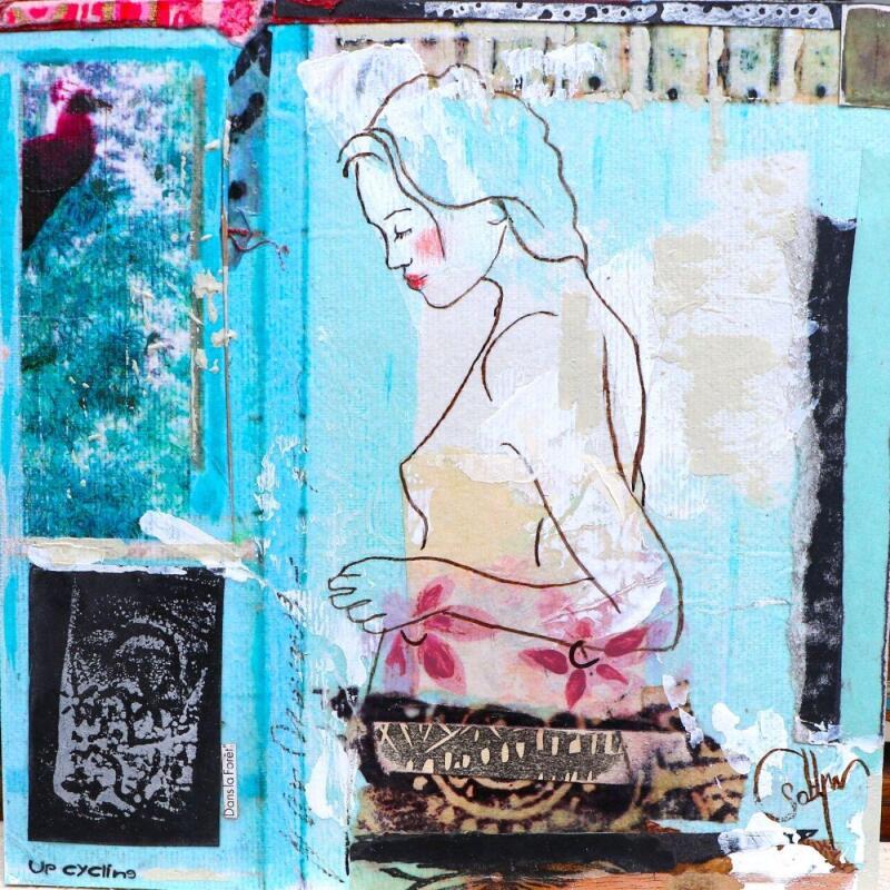 Painting JARDIN SUSPENDU by Sablyne | Painting Raw art Acrylic, Cardboard, Gluing, Gold leaf, Ink, Paper, Pastel, Pigments, Upcycling, Wood Landscapes, Life style, Nature, Pop icons