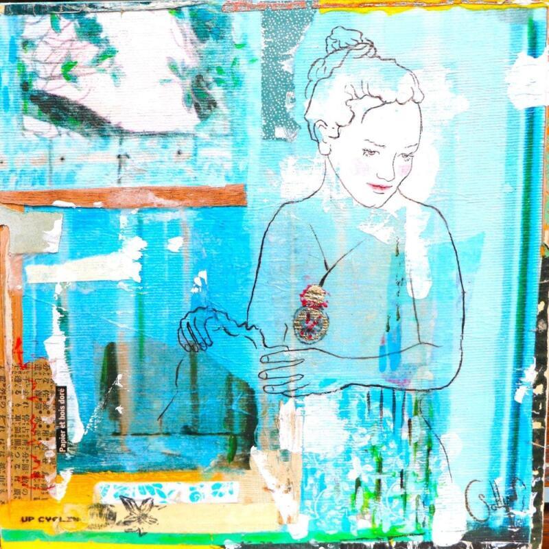 Peinture BRELOQUE par Sablyne | Tableau Art Singulier Acrylique, Bois, Carton, Collage, Encre, Feuille d'or, Papier, Pastel, Upcycling Scènes de vie