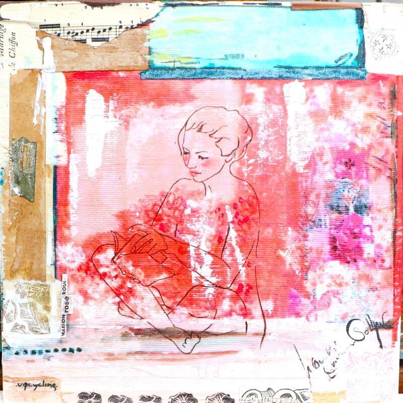 Peinture TALISMAN par Sablyne | Tableau Art Singulier Acrylique, Bois, Carton, Collage, Encre, Feuille d'or, Papier, Pastel, Pigments, Upcycling Scènes de vie
