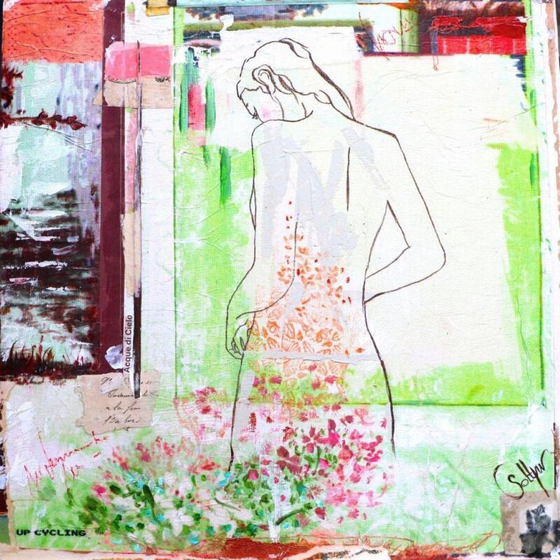 Painting O VERT DE L'EAU by Sablyne | Painting Raw art Acrylic, Cardboard, Gluing, Ink, Paper, Pastel, Pigments, Upcycling, Wood Landscapes, Life style, Nature