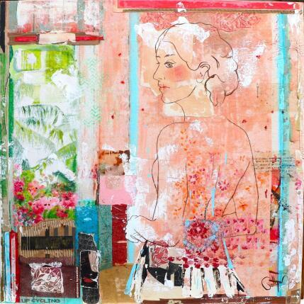 Painting PAEONIA by Sablyne | Painting Raw art Acrylic, Cardboard, Gluing, Gold leaf, Ink, Paper, Pastel, Pigments, Upcycling, Wood Life style, Nature, Society