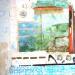 Painting POETIC PATIO by Sablyne | Painting Raw art Portrait Life style Wood Cardboard Acrylic Gluing Ink Pastel Gold leaf Upcycling Paper Pigments