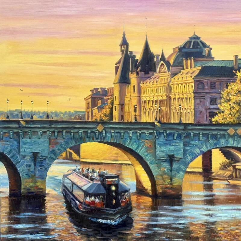 Painting Pont Neuf at the Sunset by Pigni Diana | Painting Impressionism Oil Architecture, Landscapes, Urban