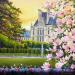 Painting Tuileries Garden with Blooming Magnolia by Pigni Diana | Painting Impressionism Landscapes Architecture Still-life Oil