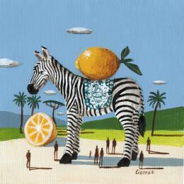 Painting Zèbre et citrons by Lionnet Pascal | Painting Surrealism Acrylic Animals, Life style, Still-life