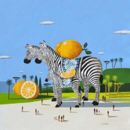 Painting Zèbres aux citrons by Lionnet Pascal | Painting Surrealism Acrylic Animals, Landscapes, Life style