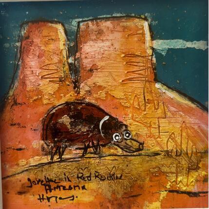 Painting Javelina at night by Maury Hervé | Painting Raw art Acrylic, Ink, Pigments, Sand Animals