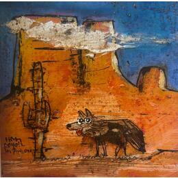 Painting Coyote and cloud by Maury Hervé | Painting Raw art Acrylic, Ink, Pigments, Sand Animals