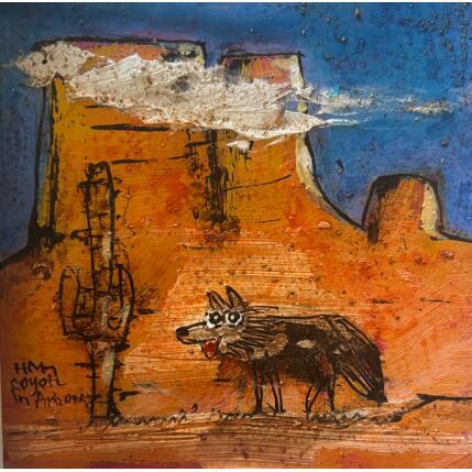 Painting Coyote and cloud by Maury Hervé | Painting Raw art Acrylic, Ink, Pigments, Sand Animals