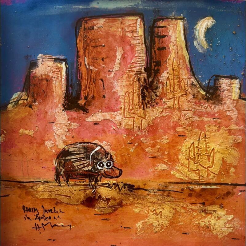 Painting Javelina at night by Maury Hervé | Painting Raw art Acrylic, Ink, Pigments, Sand Animals, Pop icons