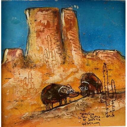 Painting Couple of Javelina’s by Maury Hervé | Painting Raw art Acrylic, Ink, Pigments, Sand Animals, Pop icons