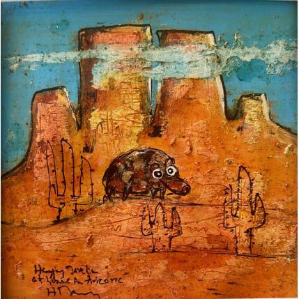 Painting Javelina in the clouds by Maury Hervé | Painting Raw art Acrylic, Ink, Pigments, Sand Animals, Pop icons