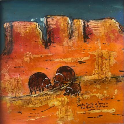 Painting At night in AZ by Maury Hervé | Painting Raw art Acrylic, Ink, Pigments, Sand Animals