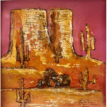 Painting Javelina family in the canyons by Maury Hervé | Painting Raw art Acrylic, Ink, Pigments, Sand Animals