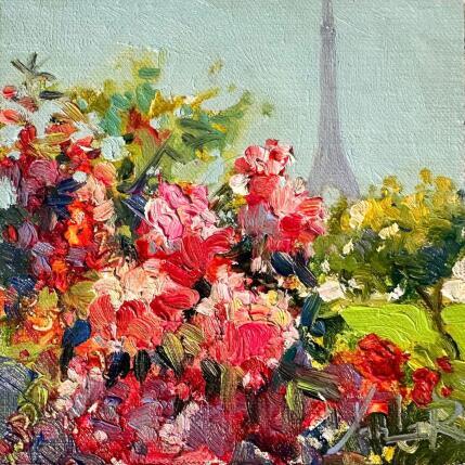 Peinture Blooms Beneath the Eiffel Tower par Xanlar | Tableau Impressionnisme Huile Nature, Paysages