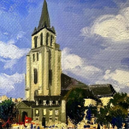 Painting Saint-Germain-des-Prés in Sunlight by Xanlar | Painting Impressionism Oil Architecture, Landscapes, Society