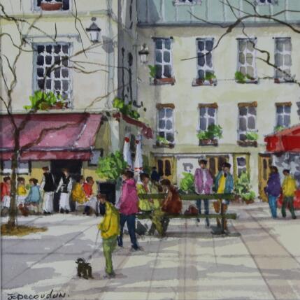 Painting Paris, Marais place Saint Catherine by Decoudun Jean charles | Painting Figurative Watercolor Pop icons, Urban