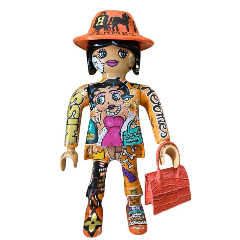 Sculpture PLAYMOBIL XXL 63cm MISS HERMES et son petit sac  par Frany La Chipie | Sculpture Pop-art Graffiti, Posca Icones Pop