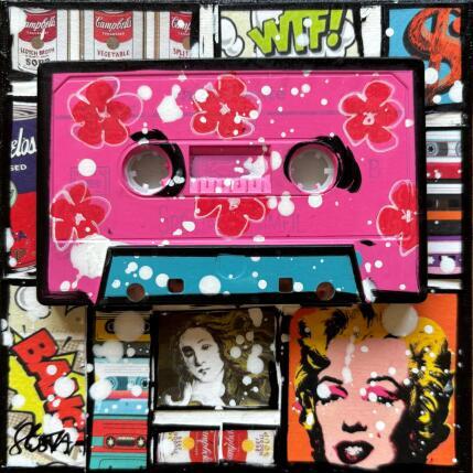 Painting POP K7 (rose) by Costa Sophie | Painting Pop-art Acrylic, Gluing, Upcycling Pop icons