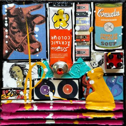 Painting COW by WARHOL by Costa Sophie | Painting Pop-art Acrylic, Gluing, Upcycling Pop icons