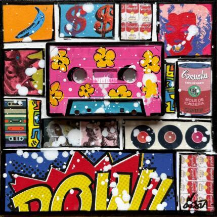 Painting POP K7 (rose) by Costa Sophie | Painting Pop-art Acrylic, Gluing, Upcycling Pop icons