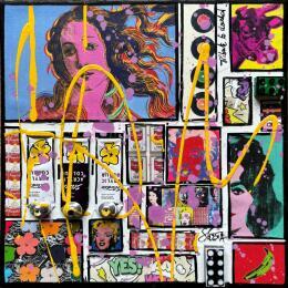 Painting Tribute to Warhol by Costa Sophie | Painting Pop-art Acrylic, Gluing, Upcycling Pop icons