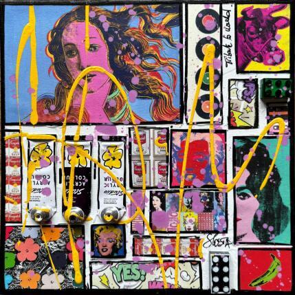 Painting Tribute to Warhol by Costa Sophie | Painting Pop-art Acrylic, Gluing, Upcycling Pop icons