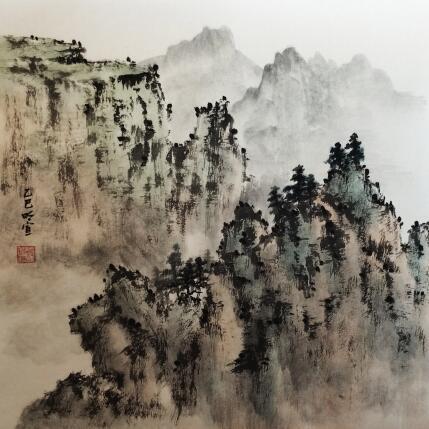 Painting Mountains by Du Mingxuan | Painting Figurative Ink, Watercolor Landscapes